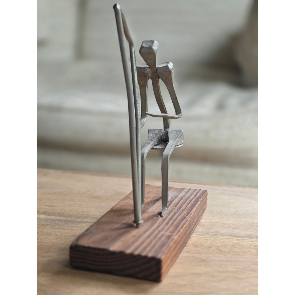 Mid Century Brutalist Metal Nail Art Sculpture Seated Harp Player - Picture 4 of 16